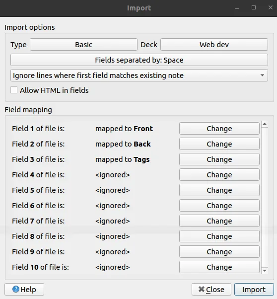 Anki import cards, step 1