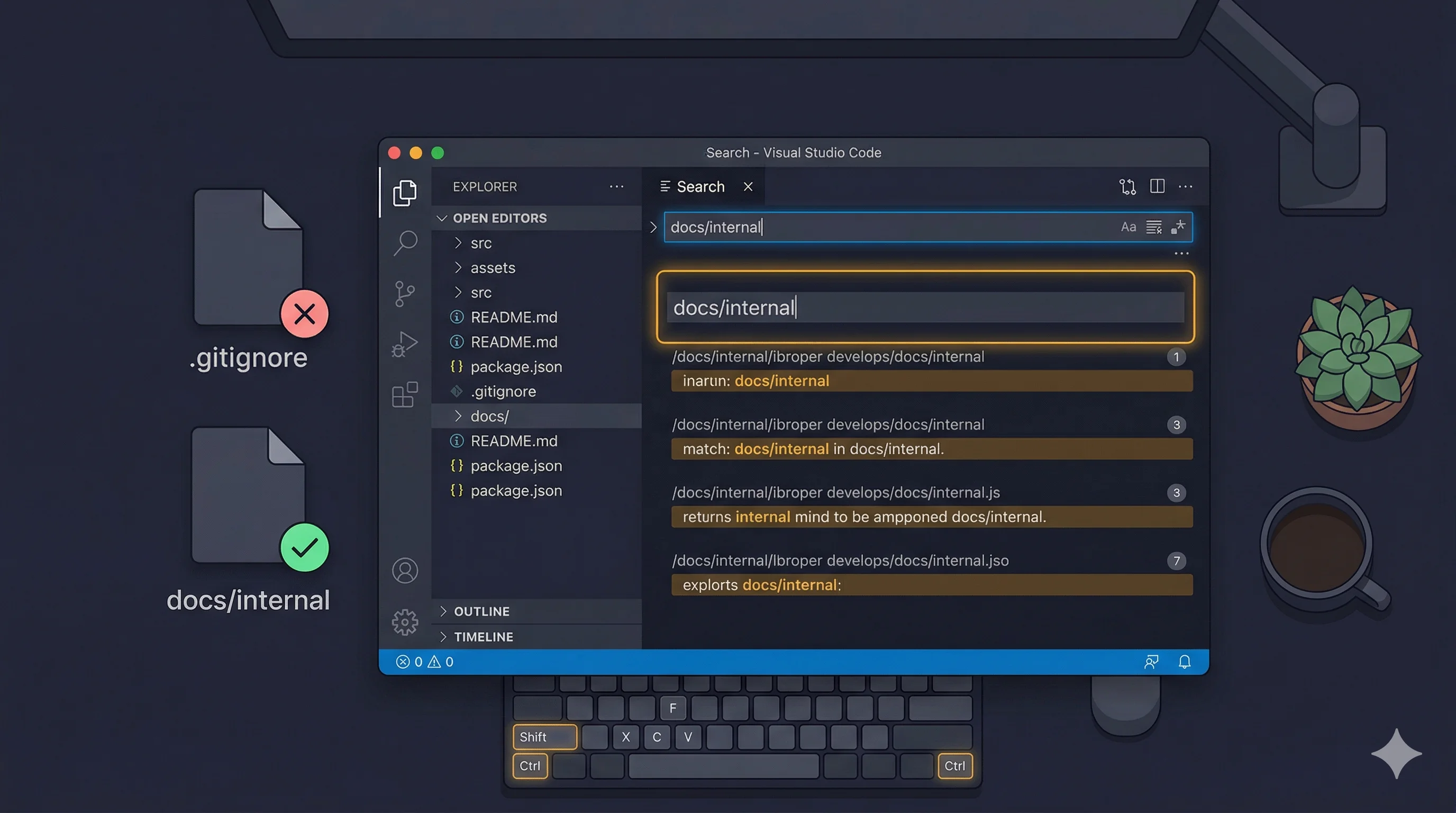 VS Code search configuration for gitignored files