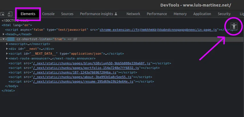 Accessibility tree in Google Chrome dev tools